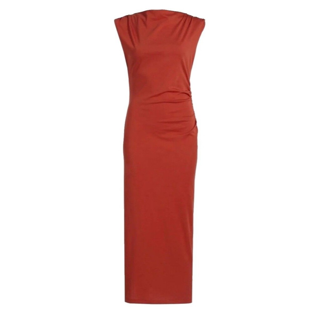 NWT Vince Women's Orange 100% Pima Cotton Ruched Sleeveless Maxi Dress Large